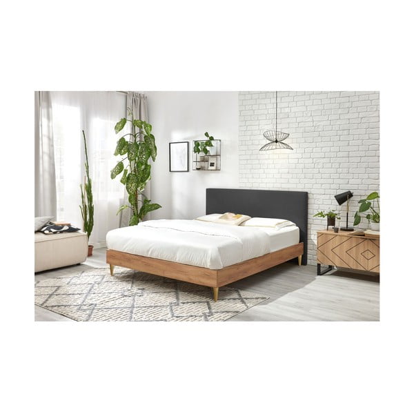 Tamno sivi/u prirodnoj boji bračni krevet s podnicom 160x200 cm Noa – Bobochic Paris-image-2