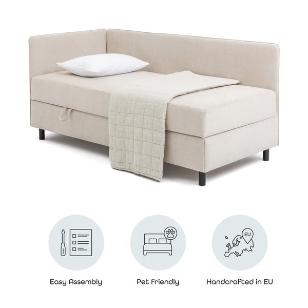 Bež tapecirani krevet s prostorom za odlaganje s madracem 120x200 cm Avela – Bonami Selection-image-4