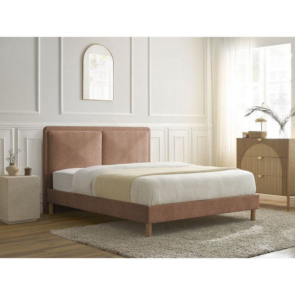 Prljavo rozi podstavljeni tapecirani bračni krevet s podnicom 180x200 cm Mara – Bobochic Paris-image-1