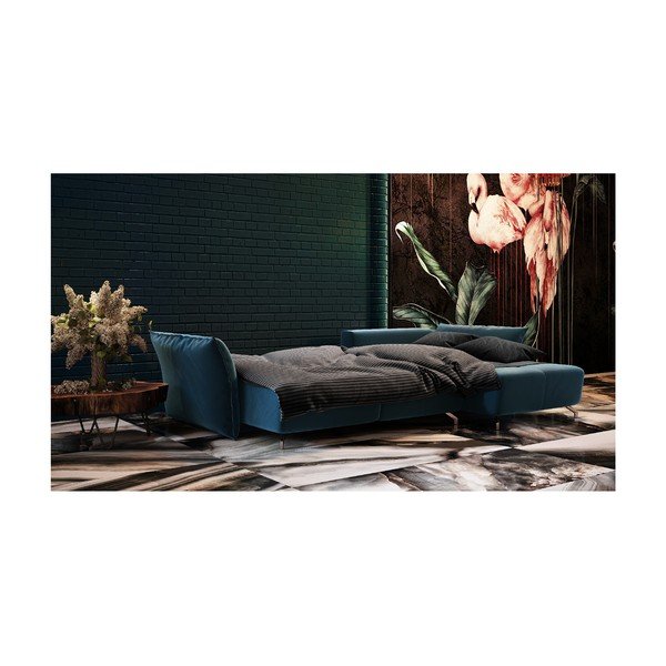 Tamnoplava baršunasta kutna garnitura na razvlačenje Devichy Hermes-image-4