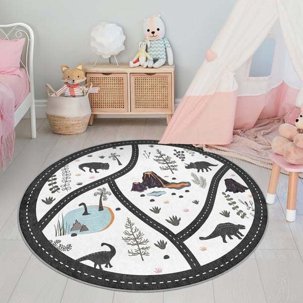 Crno-bijeli perivi dječji tepih za igru ø120 cm Dino Park – Mila Home-image-4