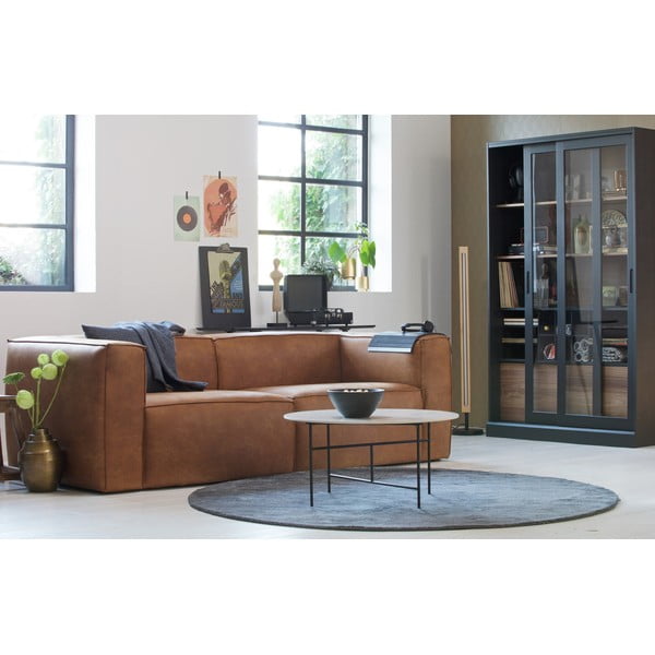 Crna/u prirodnoj boji vitrina od masivnog bora s kliznim vratima 125x200 cm James – WOOOD-image-1