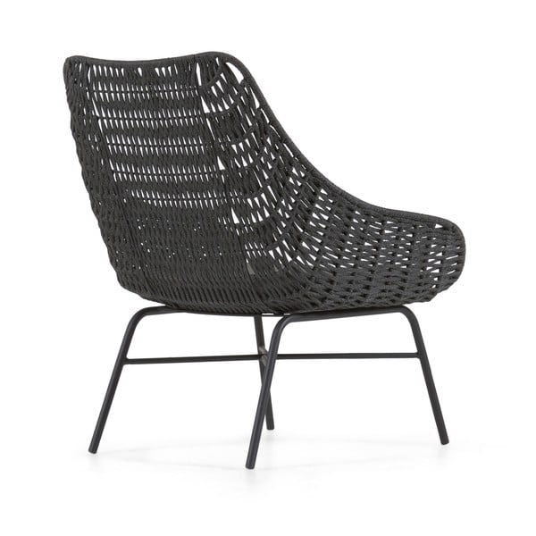 Crna ručno pletena vanjska fotelja Kave Home Abeli-image-4