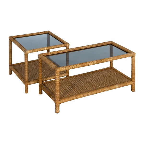 Stolić za kavu sa staklenom pločom stola u prirodnoj boji 40x90 cm – Ixia-image-2