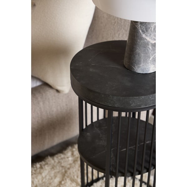 Crni noćni ormarić s pločom stola u mramornom dekoru Strington – Actona-image-2