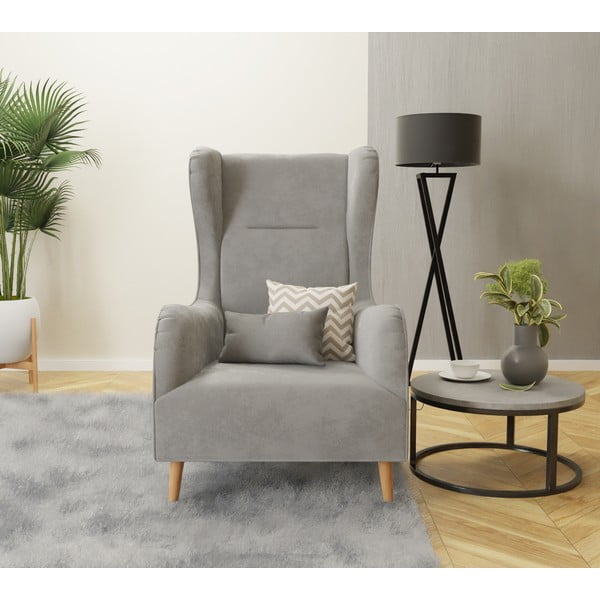 Svijetlo siva baršunasta wing fotelja Carole – Ropez-image-4