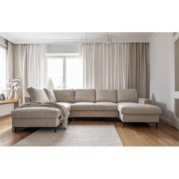 Bež sklopiva kutna garnitura od samta (s lijevim kutom) Lofty Lilly – Miuform-image-1