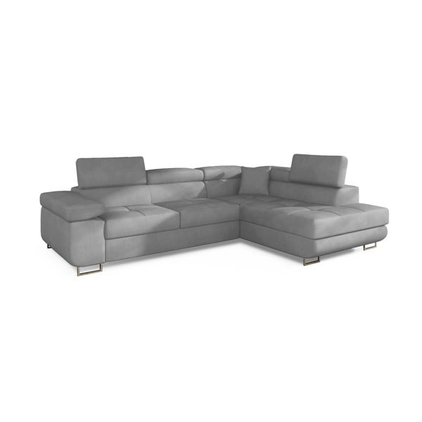 Svijetlo siva baršunasti sklopiva/s prostorom za odlaganje kutna garnitura (s desnim kutom/u obliku slova L) Anton – ELTAP-image-2