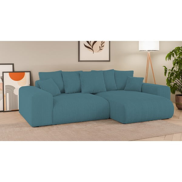 Tirkizna sklopiva/s prostorom za odlaganje kutna garnitura od samta Luma – Ropez-image-1