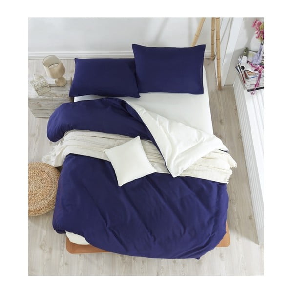 Tamnoplava posteljina s plahtama za bračni krevet Permento Paluma, 200 x 220 cm