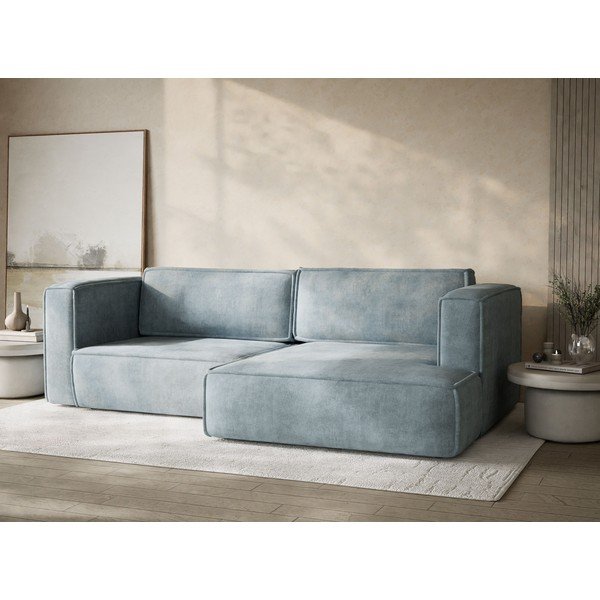 Svijetlo plava sklopiva/s prostorom za odlaganje kutna garnitura od šenila (s desnim kutom/s ležaljkom) Velto – Maison de Rêve-image-4