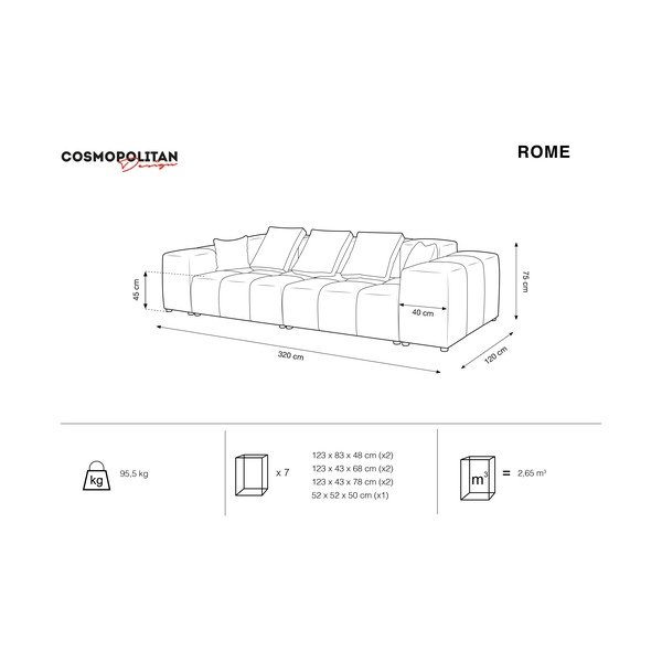 Plavi kauč 320 cm Rome - Cosmopolitan Design-image-4