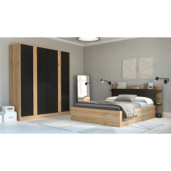 Crni/u prirodnoj boji ormar u dekoru hrasta 180x197,5x53 cm Dennis – Marckeric-image-1