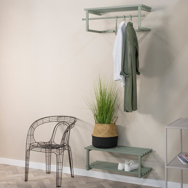 Prljavo zelena metalna zidna vješalica s policom 76 cm Marco – Spinder Design-image-3