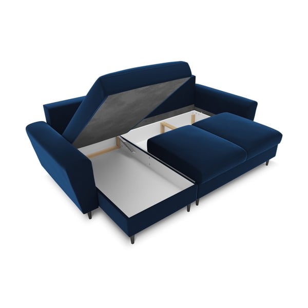 Plava baršunasti sklopiva/s prostorom za odlaganje kutna garnitura Kyoto – Cosmopolitan Design-image-2