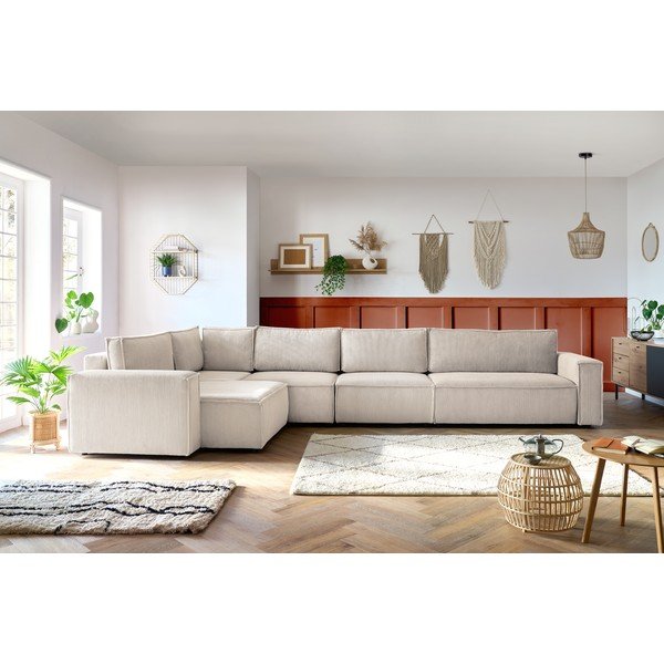 Krem kutna garnitura od samta (s lijevim kutom) Nihad modular – Bobochic Paris-image-1