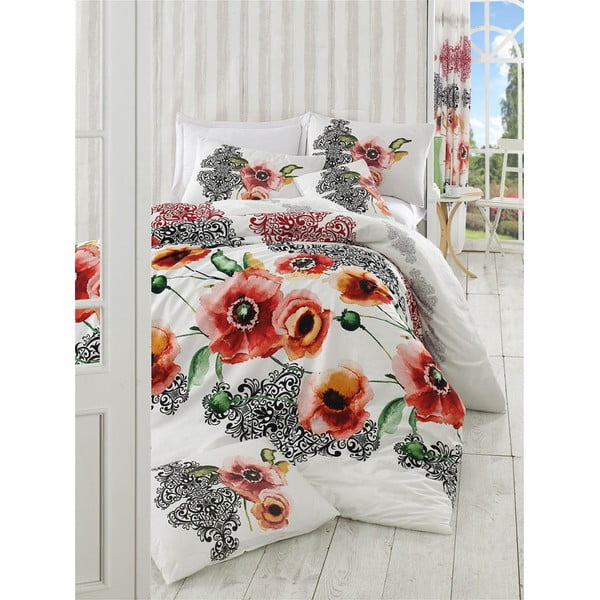Crveno-bijela pamučna posteljina za bračni krevet 200x200 cm Merve – Mijolnir