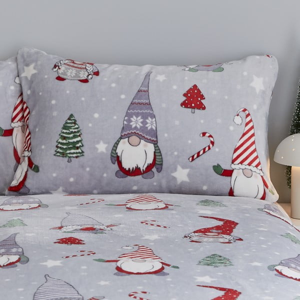 Siva posteljina za bračni krevet/za produženi krevet od mikropliša 230x220 cm Festive Gnomes – Catherine Lansfield-image-2