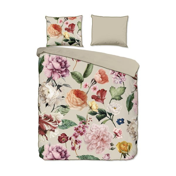 Bež posteljina za bračni krevet/za produženi krevet od pamučnog satena 200x220 cm Fiori – Descanso