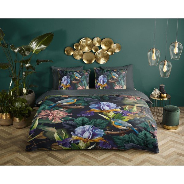 Antracitno siva posteljina za bračni krevet/za produženi krevet od pamučnog satena 200x220 cm Dilana – Descanso-image-1