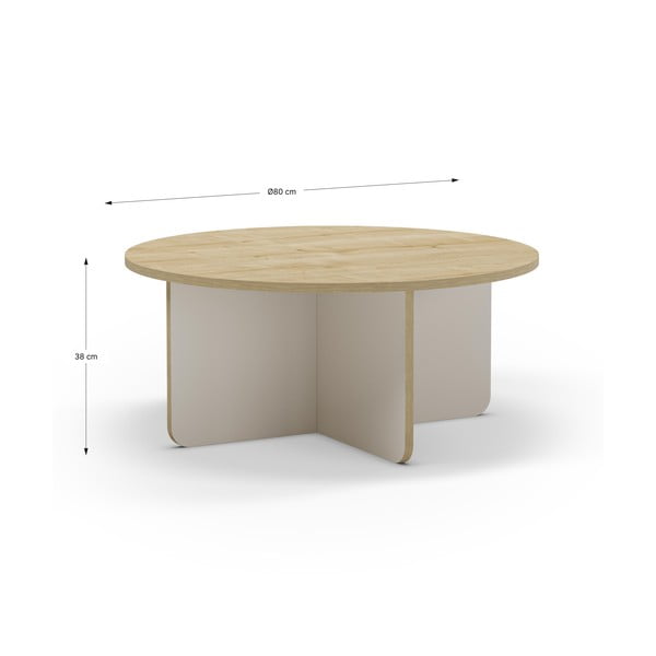 Krem/u prirodnoj boji okrugao stolić za kavu s pločom stola u dekoru hrasta ø 80 cm Hillary – Marckeric-image-4