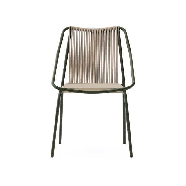 Tamno zelena/bež metalna vrtna stolica Zivia – Kave Home-image-2