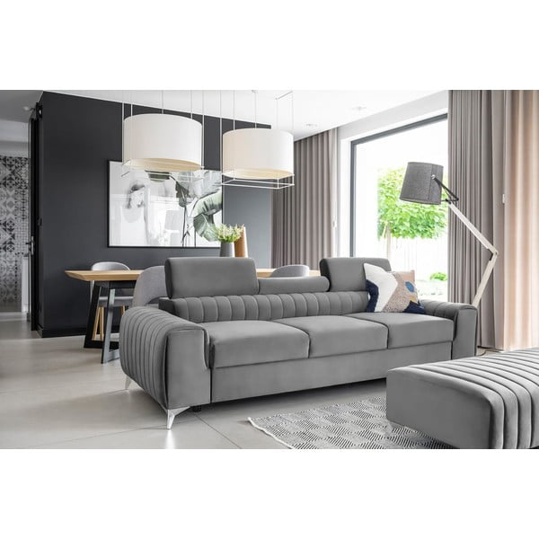 Svijetlo siva baršunasti sklopiva sofa 261 cm Laurence – ELTAP-image-1