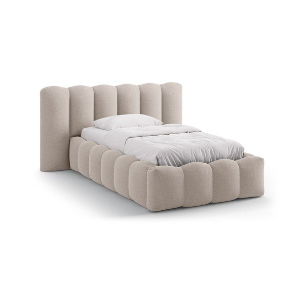 Svjetlo smeđi tapecirani krevet s prostorom za odlaganje s podnicom 90x200 cm Lupine – Micadoni 