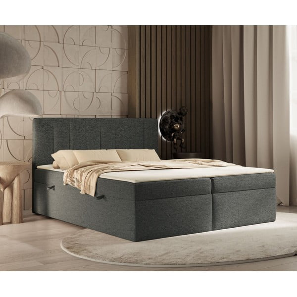 Tamno sivi boxspring krevet s prostorom za pohranu 180x200 cm Novento – Maison de Rêve-image-4