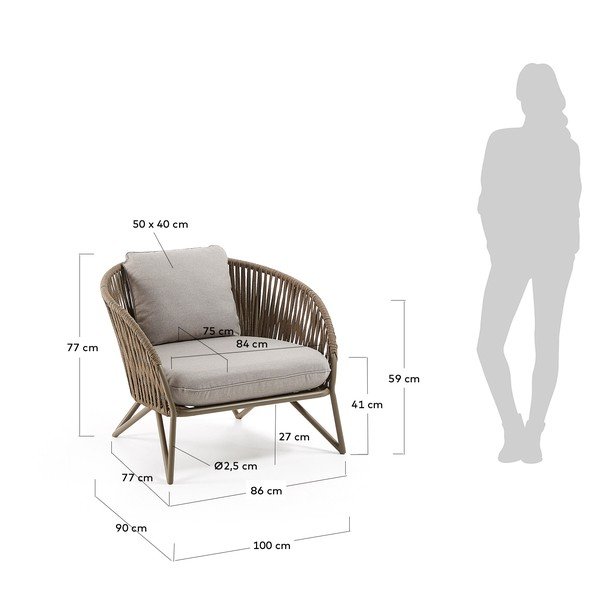 Svijetlo siva/smeđa metalna vrtna fotelja Branzie – Kave Home-image-1