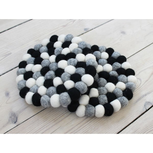 Crno-bijeli podmetač od vunenih pompona Wooldot Ball Coaster, ⌀ 20 cm