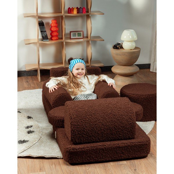 Tamno smeđi dječji jastuk za sjedenje od bouclé tkanine Warm Hazel – Wigiwama-image-3