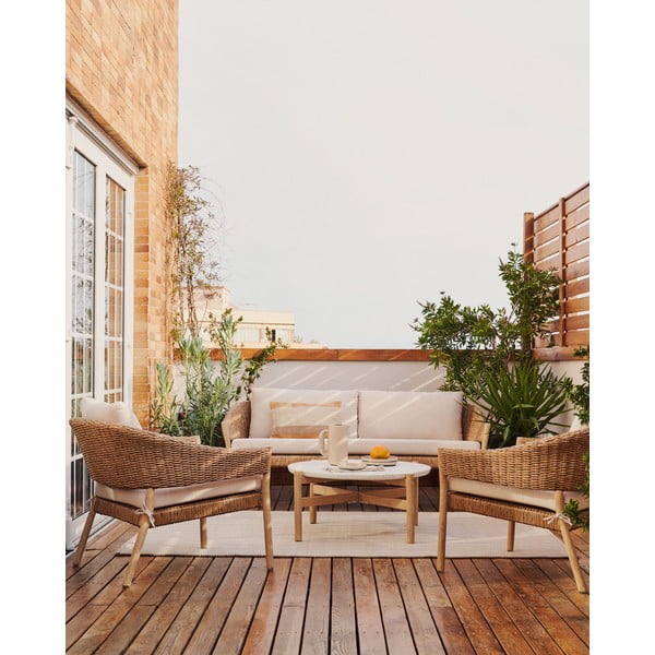 Krem/u prirodnoj boji vrtna garnitura od masivnog eukaliptusa za 4 osobe Pola – Kave Home-image-3