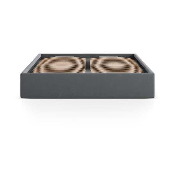 Sivi tapecirani bračni krevet s prostorom za odlaganje/bez uzglavlja s podnicom 160x200 cm Susan – Micadoni -image-2