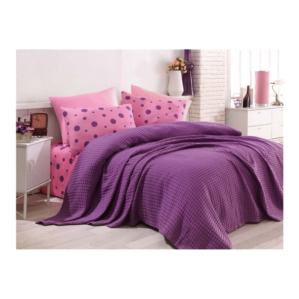 Pamučni prekrivač na krevetu za jednu osobu s navlakom za jastuk i Gita plahtom, 160 x 220 cm