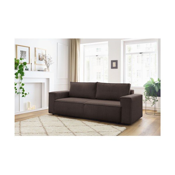Smeđe-siva sklopiva sofa od samta 245 cm Nihad – Bobochic Paris-image-1