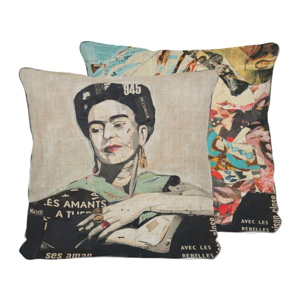Dvostrana navlaka za jastuk od lana Madre Selva Frida Collage, 45 x 45 cm