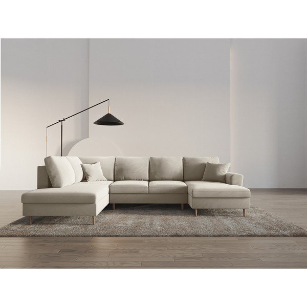 Bež baršunasti sklopiva/s prostorom za odlaganje kutna garnitura (s lijevim kutom/u obliku slova "U") Kyoto – Cosmopolitan Design-image-2