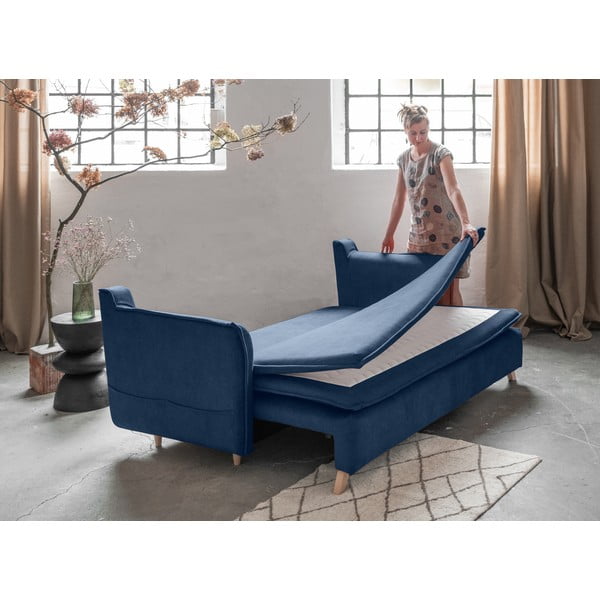 Tamno plava baršunasti sklopiva sofa 225 cm Charming Charlie – Miuform-image-4