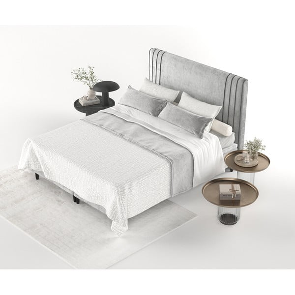 Sivi tapecirani bračni krevet s prostorom za pohranu 140x200 cm Musca – Maison de Rêve-image-4