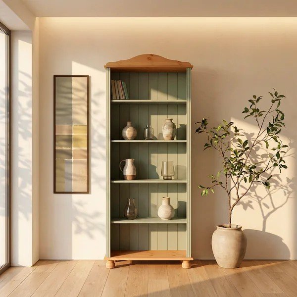 Zelena/u svijetloj prirodnoj boji biblioteka od masivnog bora 77x181x31 cm Mette – Støraa-image-1