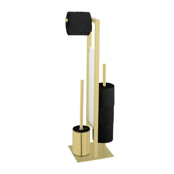 Držač za WC papir od nehrđajućeg čelika sa četkom u zlatnoj boji Rivalta – Wenko-image-1