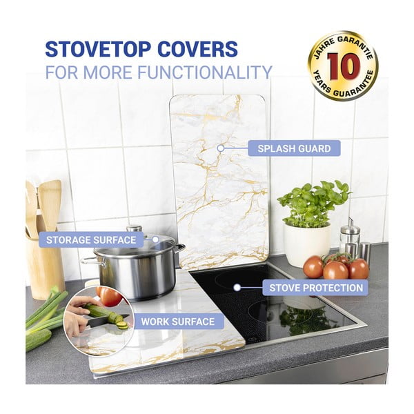 Set od 2 bijelo-zlatne staklena poklopca za štednjak Wenko Marble, 52 x 30 cm-image-3