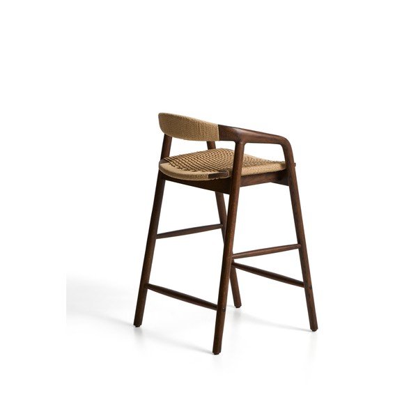 Smeđa barska stolica s naslonima za ruke od punog hrasta (visine sjedala 65 cm) Derile – Kave Home-image-3