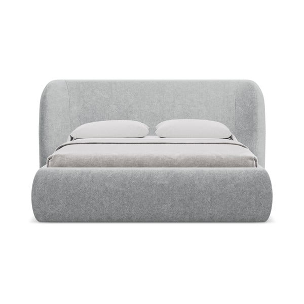 Svijetlo sivi tapecirani bračni krevet s prostorom za odlaganje s podnicom 180x200 cm Hauke – Makamii-image-3