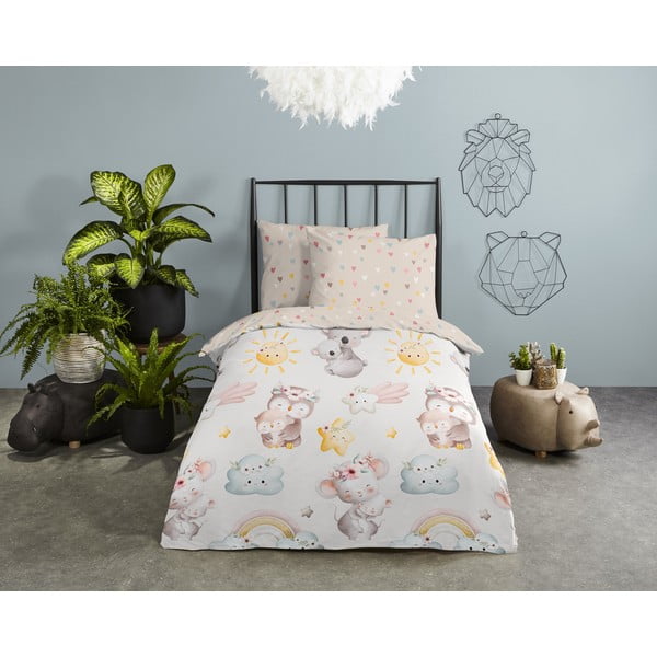 Smeđa/bež pamučna dječja posteljina za krevet za jednu osobu 140x200 cm Hugs – Good Morning-image-1