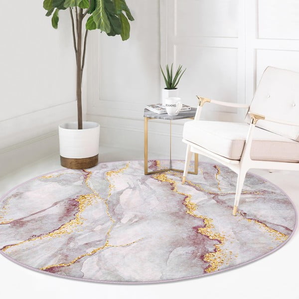 Svijetlo ružičasti/u zlatnoj boji periv okrugao tepih ø 120 cm Marble – Mila Home-image-2