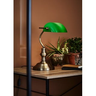 Stolna lampa od mesinga i zelene boje Markslöjd Bankars, visina 25 cm