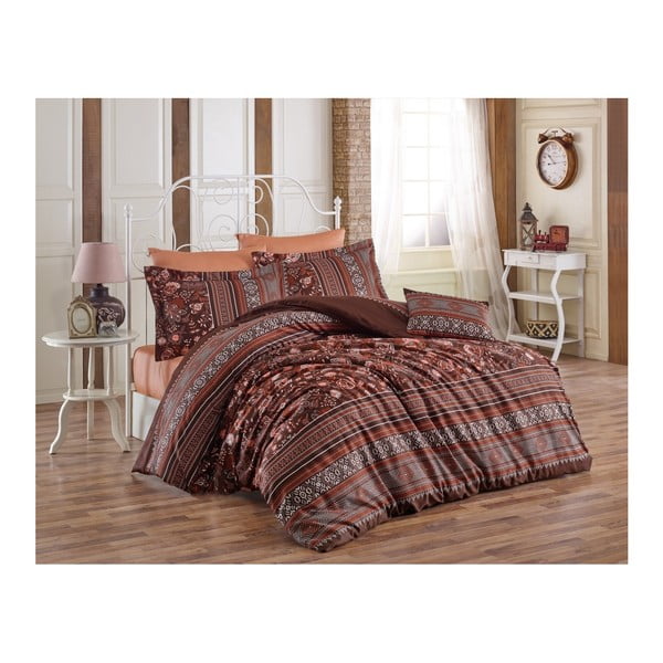 Pamučna satenska posteljina s bračnim krevetom Virginia Brick, 200 x 220 cm