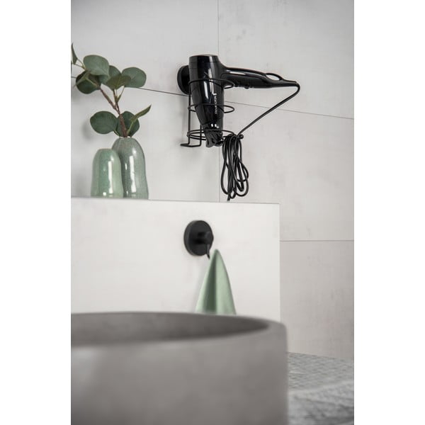 Crni zidni nosač za sušilo za kosu Wenko Vacuum-Loc® Milazzo-image-1